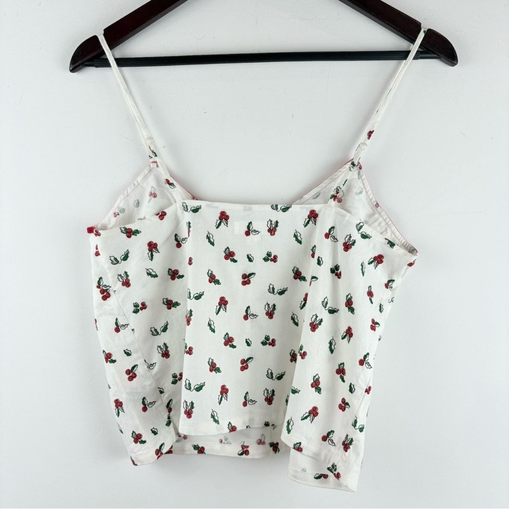 Women's Floral Print Velvet Red Bow White Tank Shirt Camisole Dainty Size Small - Picture 7 of 8